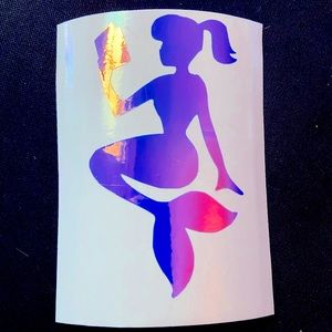 Mermaid Study Sesh π π§π»ββοΈ Holographic Vinyl Decal Sticker Reading a Book